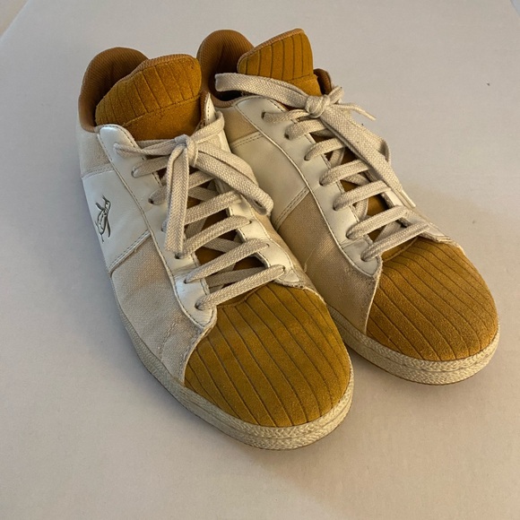 Original Penguin Men’s Size 12 Sneakers White Brown Stars Stripes Leather - Picture 1 of 9